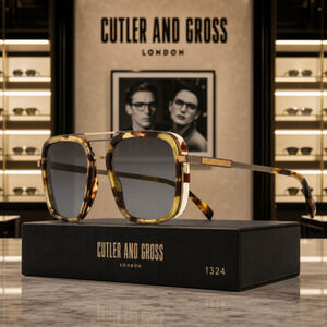 🔥 NEW Cutler and Gross 1324 Tortoiseshell & Titanium Navigator Sunglasses